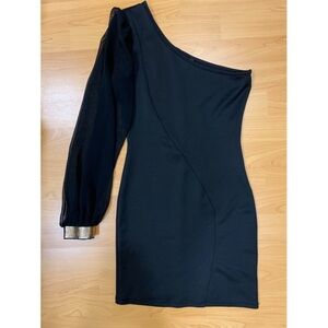 Black mini one shoulder dress
